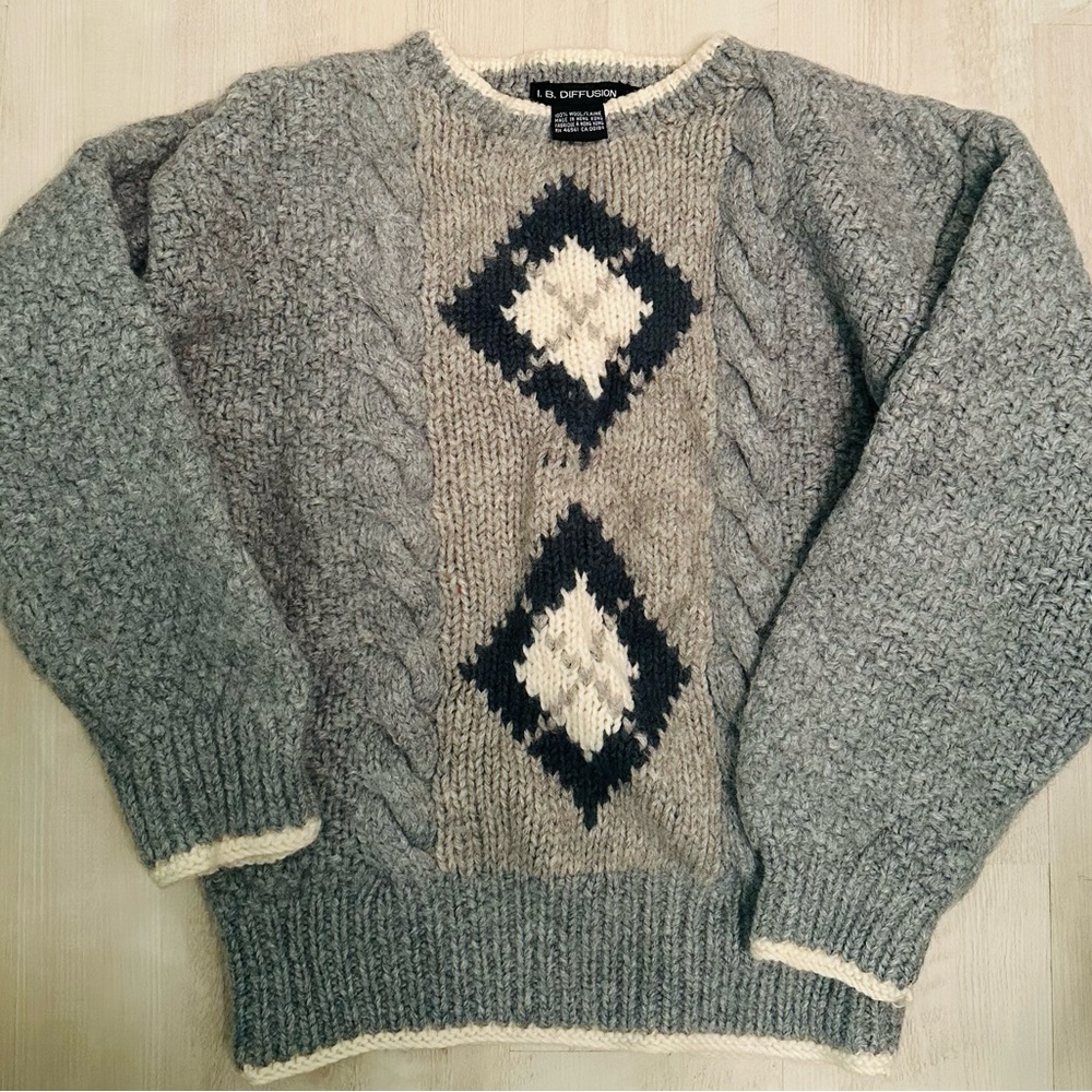 Vintage 90s Chunky Cable Knit 100% Wool Sweater